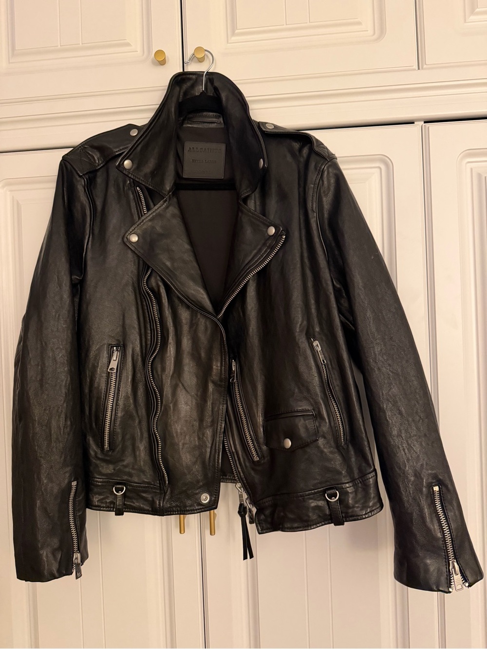 AllSaints Sora Biker Black Lamb Leather Asymmetrical Moto Jacket XL - Picture 7 of 11
